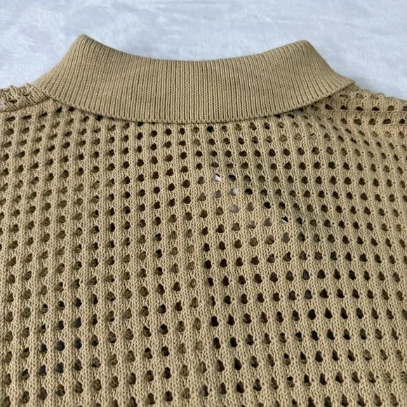 Madewell Polo Cardigan Sweater Womens Large Beige Eyelet Knit 100% Cotton NWT - Picture 7 of 11